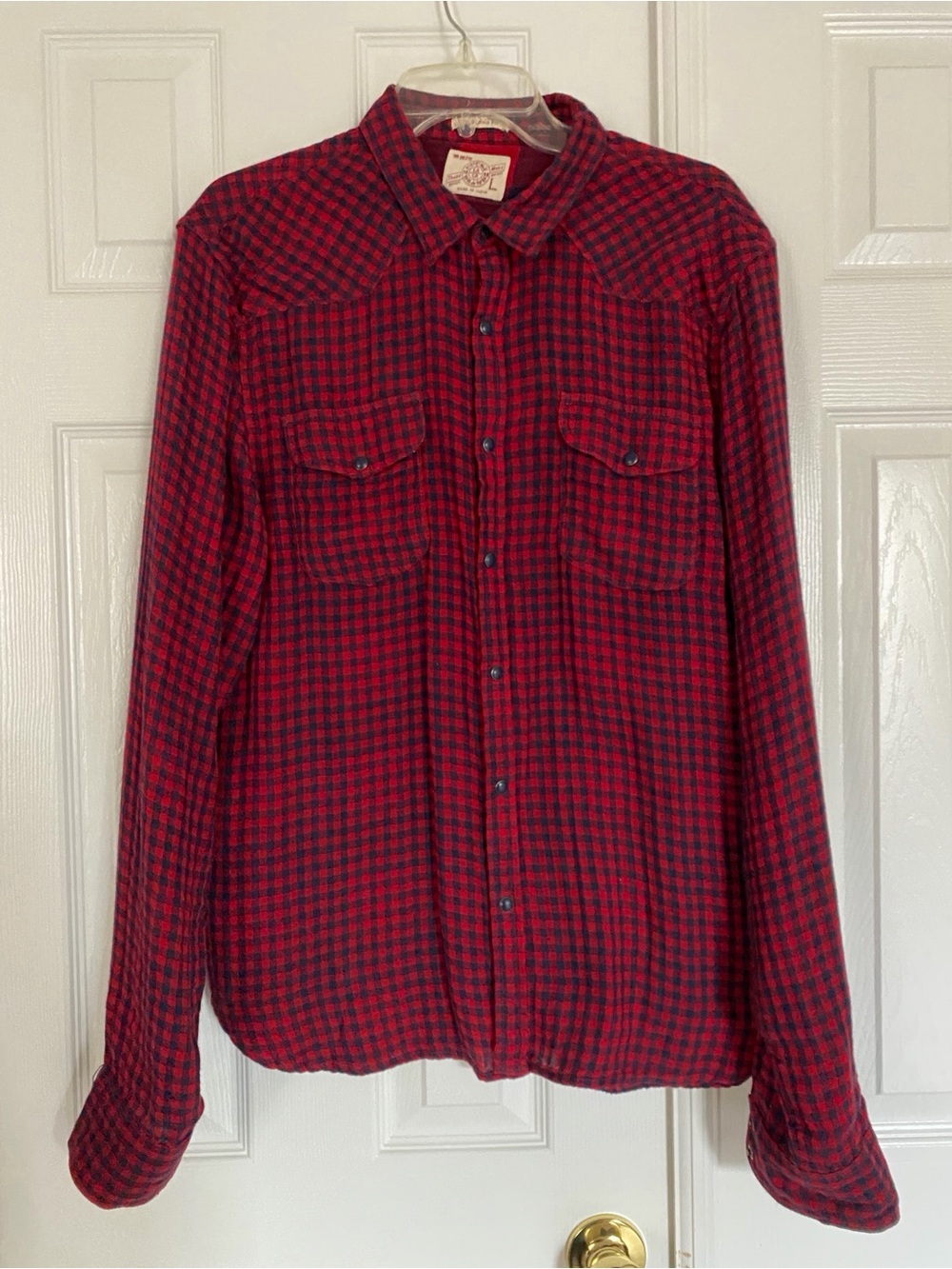 Men’s Lucky Brand Red Blue Long Sleeve Shirt Large